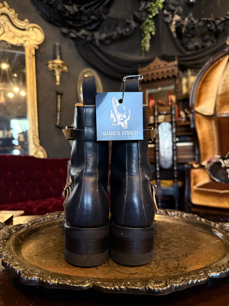Harley-Davidson Vintage Black Leather Pointed Toe Buckle Boots