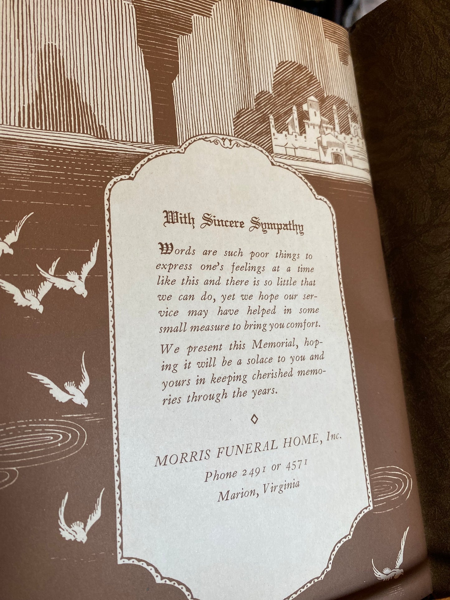 Antique Suede “In Memoriam” Blank Memorial Funeral Guest Book