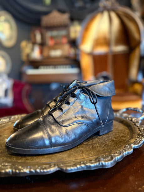 Vintage Prima Royale Black Leather Lace-Up Ankle Boots