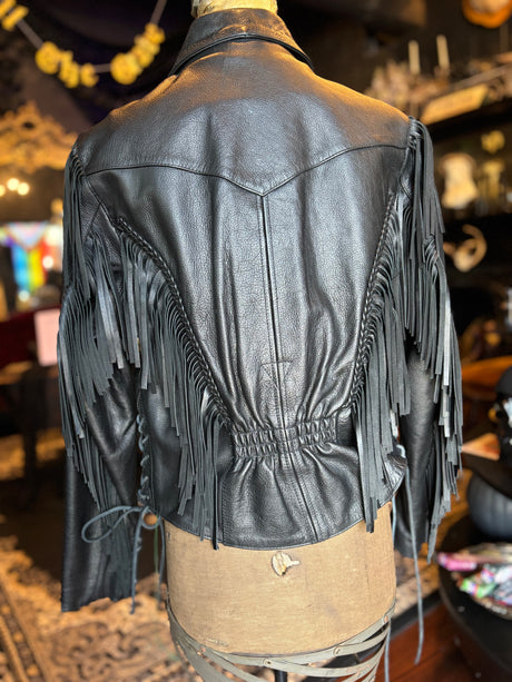 Vintage Wilson’s Open Road Black Leather Fringe Goth Cowboy Yallternative Motorcycle Biker Jacket