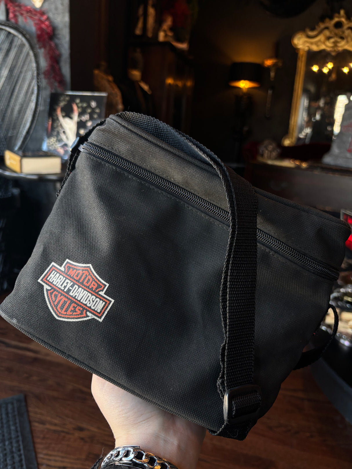 Vintage Black Canvas Harley-Davidson Crossbody Bag