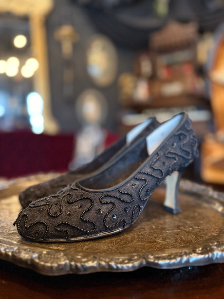 Vintage Jacques Levine Black Sequin High Heels