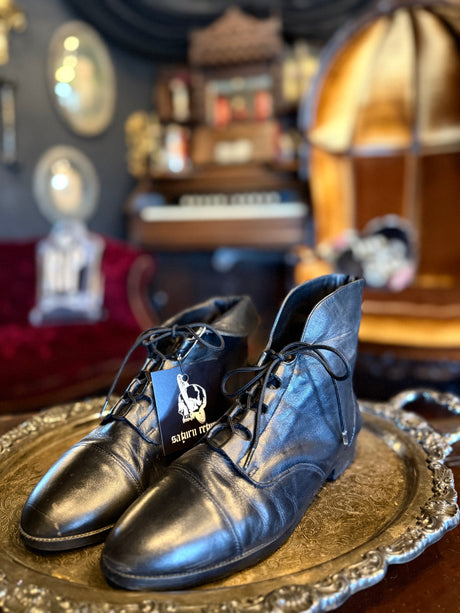 Vintage Prima Royale Black Leather Lace-Up Ankle Boots