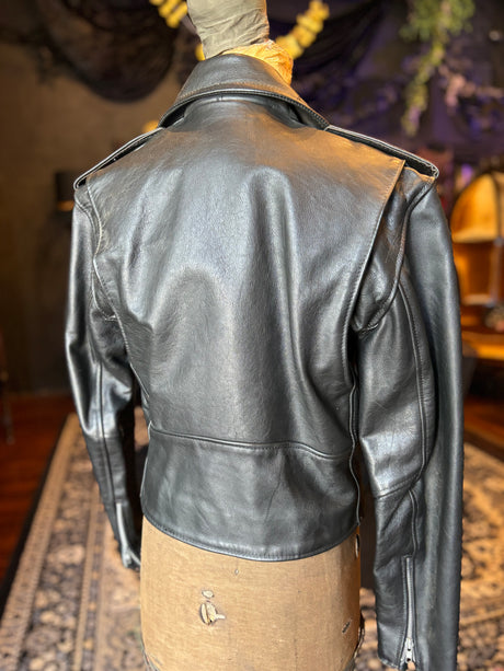 Vintage Dallas Premium Black Cropped Leather Motorcycle Jacket