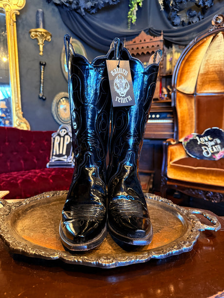Lucchese Black Patent Leather Cowboy Boots