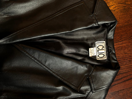 Vintage Clio Black Leather Zipper Pocket Blazer