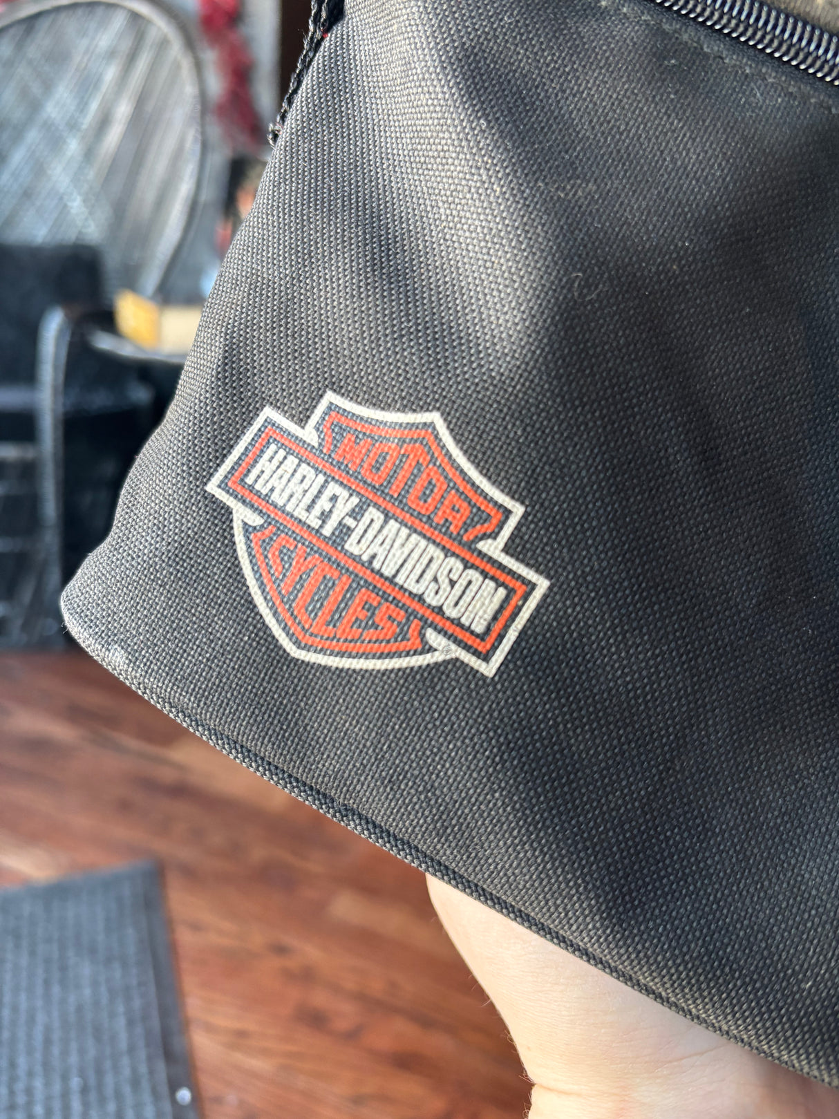 Vintage Black Canvas Harley-Davidson Crossbody Bag