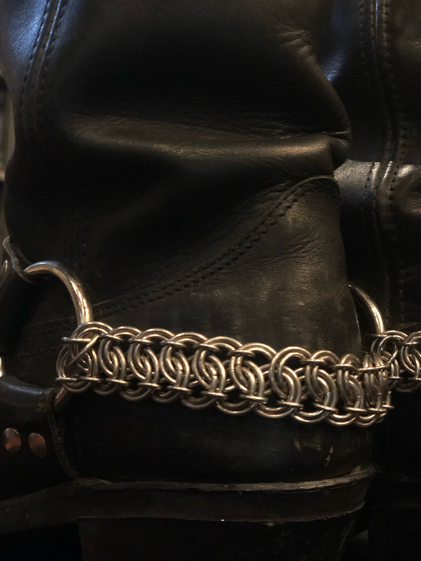 FRYE Black Boots with Custom Chainmail Boot Strap