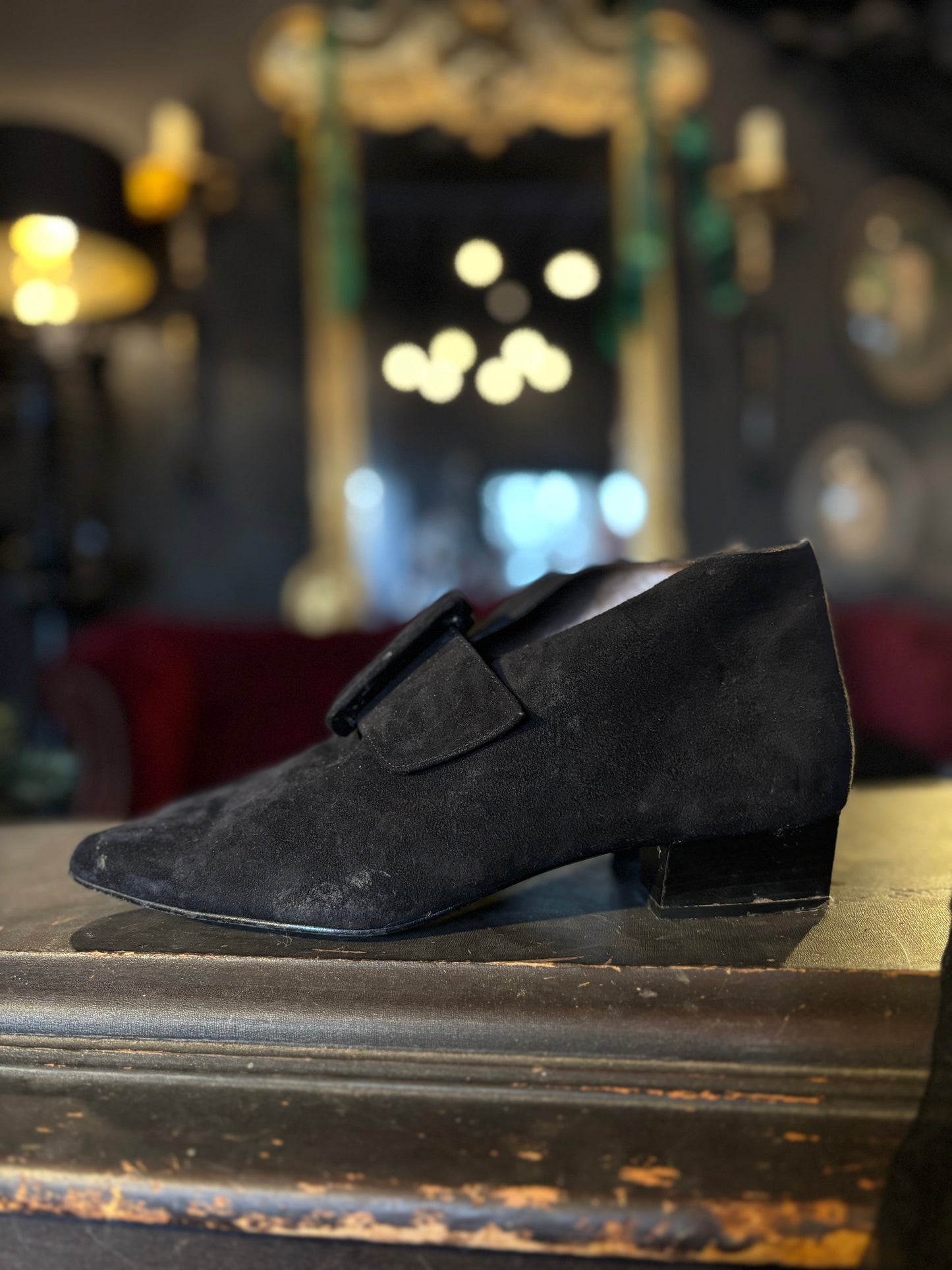 Vintage Valerie Steven’s Black Suede Buckled Loafer Heels 8 Women’s