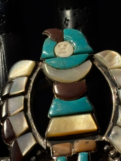 Vintage Carol Kee Navajo Turquoise Coral and Mother of Pearl Sterling Silver Cuff