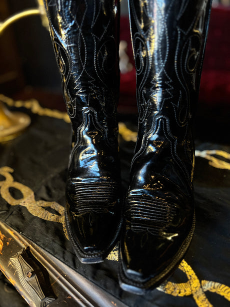 Lucchese Black Patent Leather Cowboy Boots