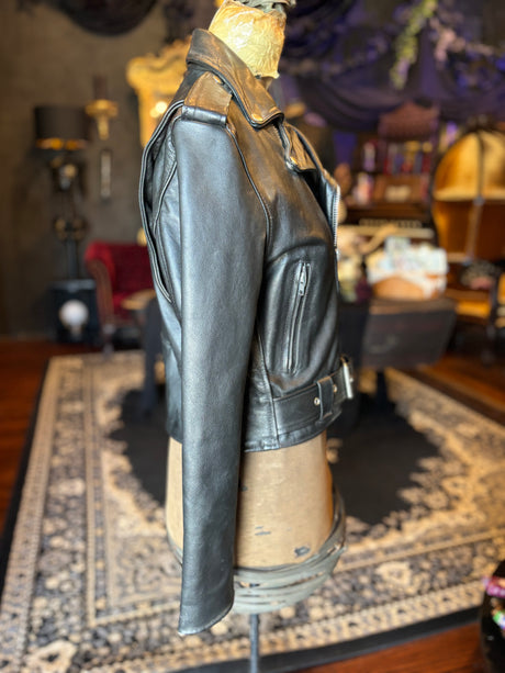Vintage Dallas Premium Black Cropped Leather Motorcycle Jacket
