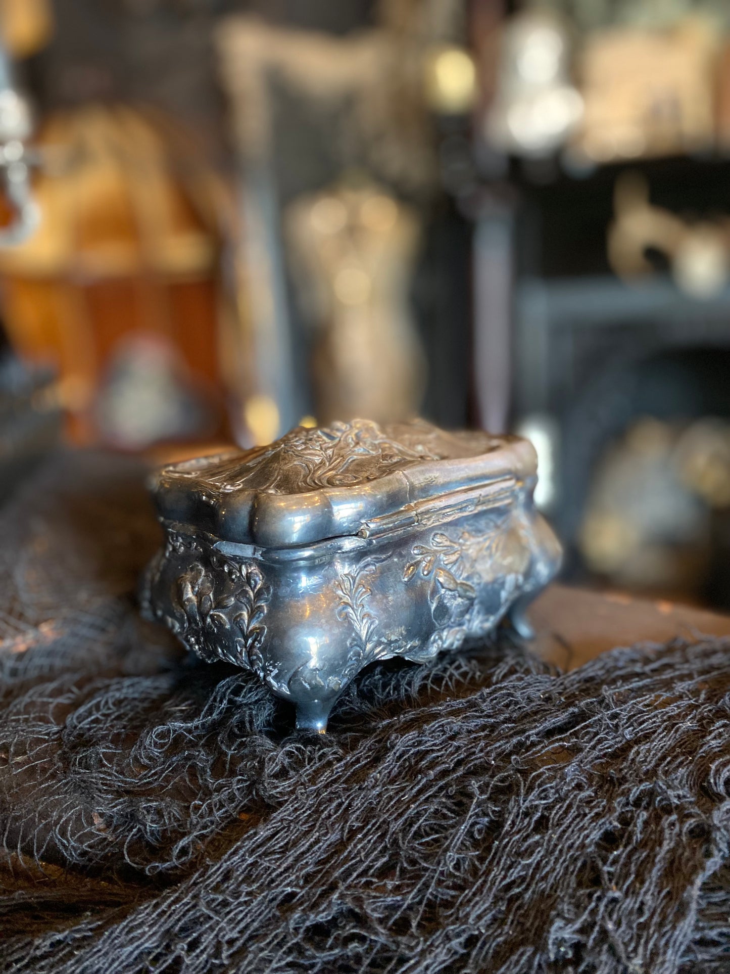 Antique Ornate Silver Jewelry Box