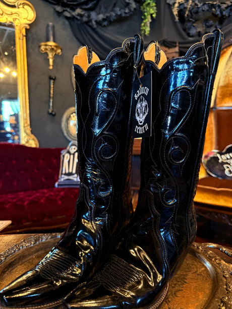 Lucchese Black Patent Leather Cowboy Boots