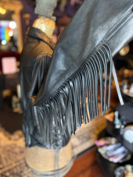 Vintage Wilson’s Open Road Black Leather Fringe Goth Cowboy Yallternative Motorcycle Biker Jacket