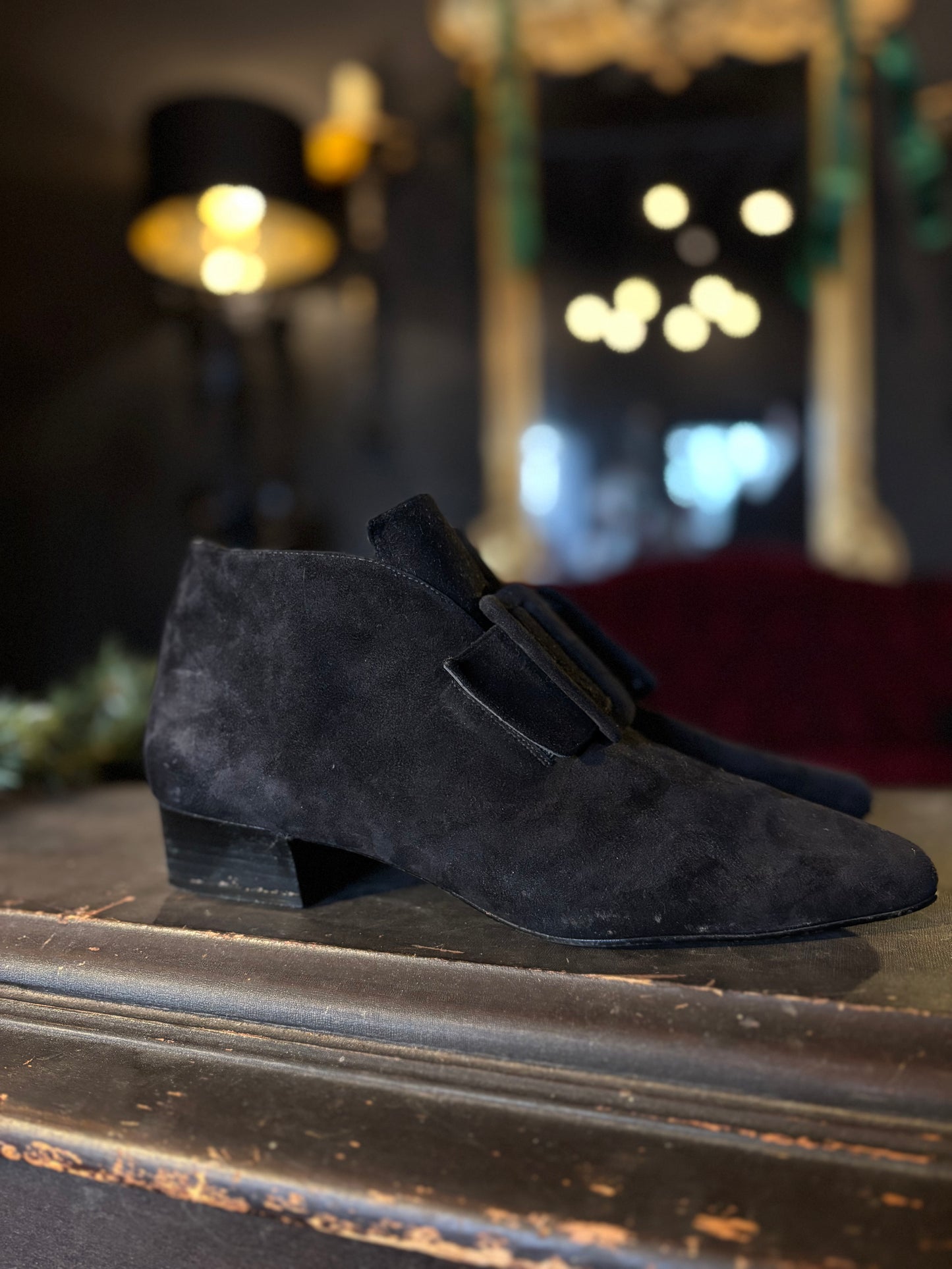 Vintage Valerie Steven’s Black Suede Buckled Loafer Heels 8 Women’s