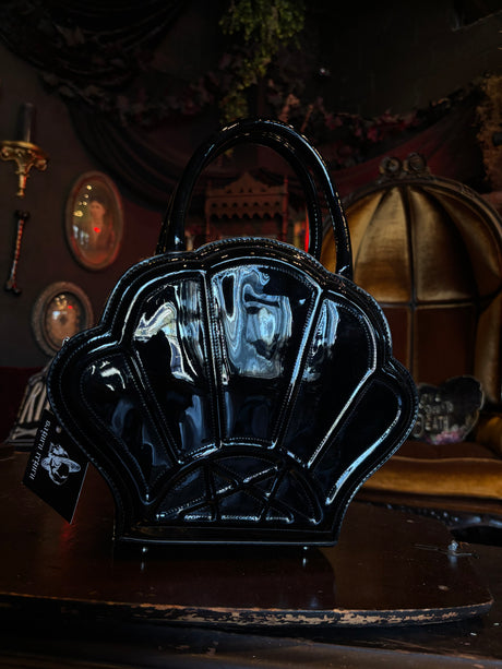 Killstar Black Vinyl Seashell Handbag w/Adjustable Crossbody Strap
