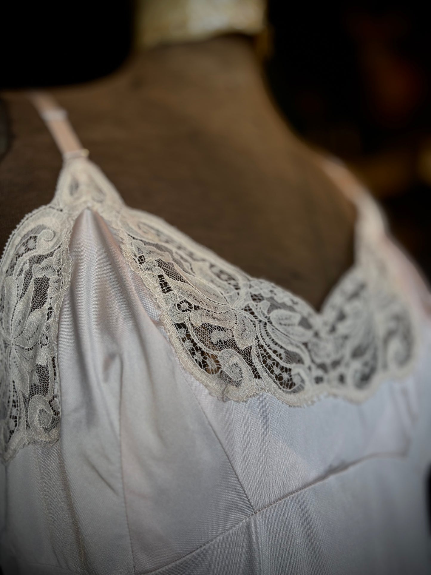 Champaigne Lace Trim Slip Dress
