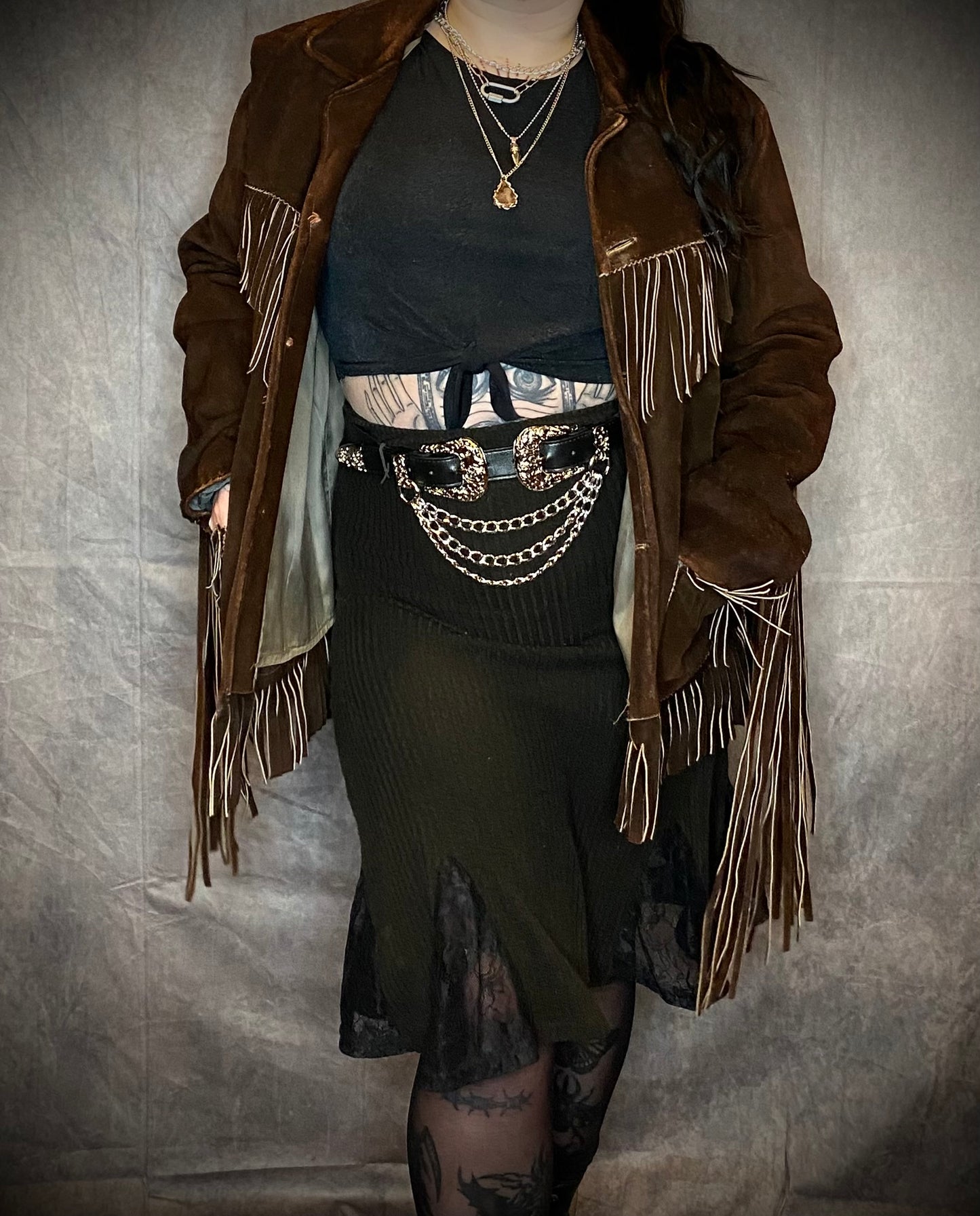 Vintage Brown Suede Fringe Jacket