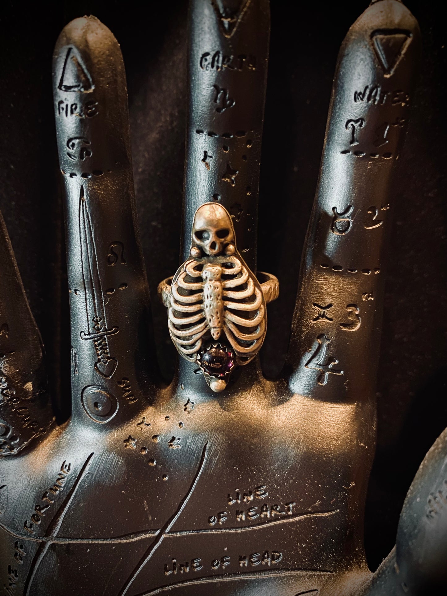 Von Desolate Sterling Silver Garnet Skull Ring
