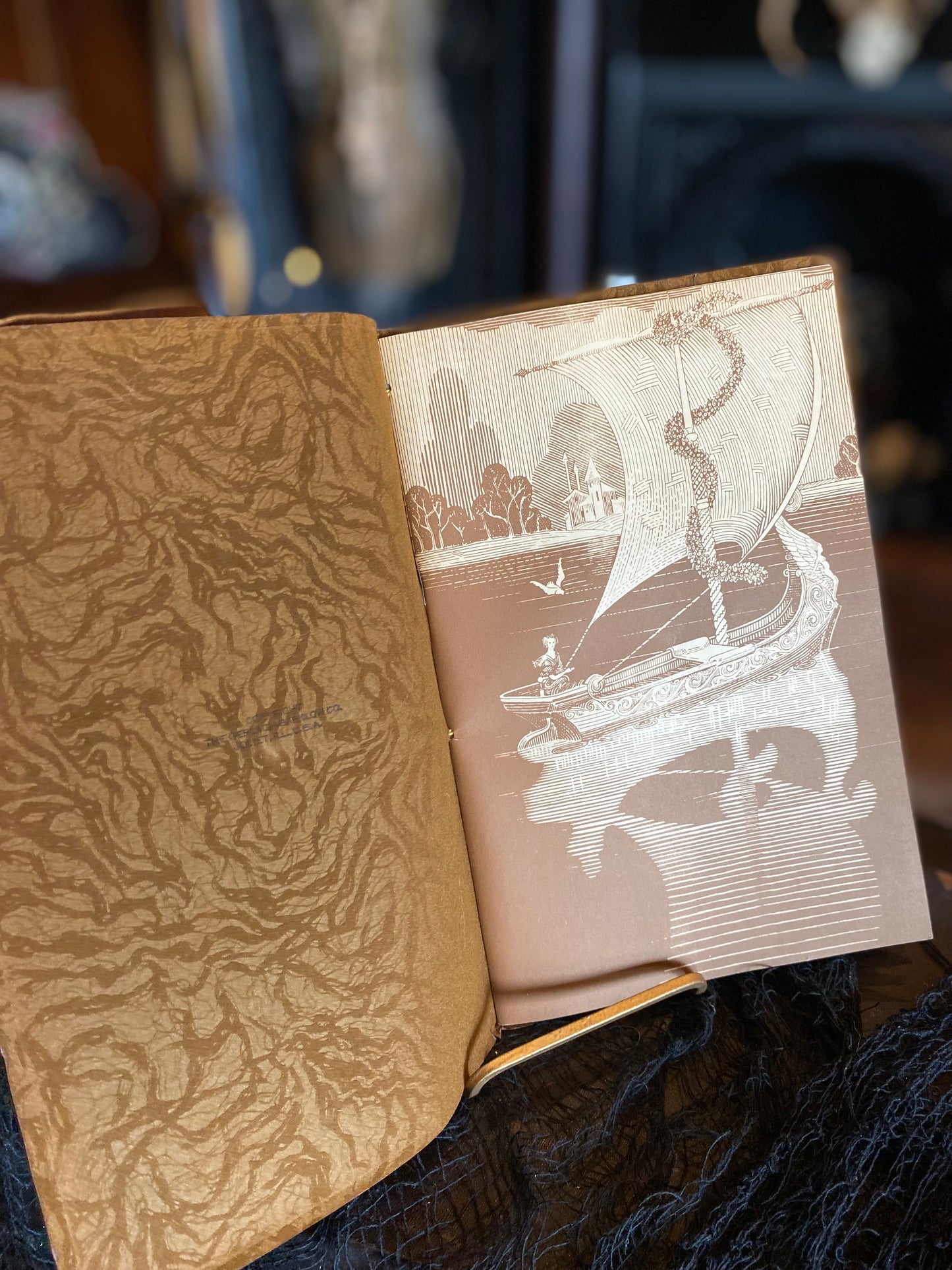 Antique Suede “In Memoriam” Blank Memorial Funeral Guest Book