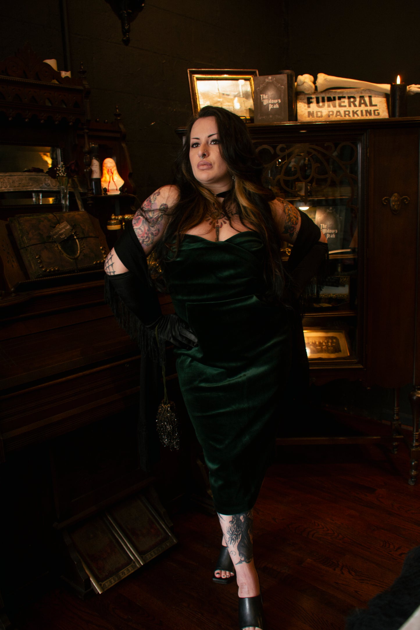 Express Green Velvet Strapless Dress