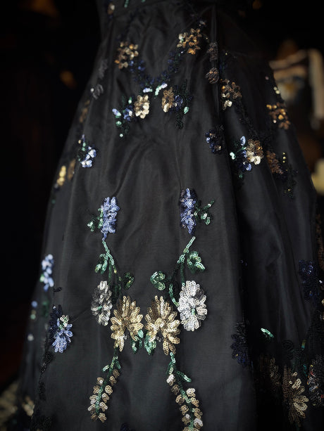 Calvin Klein Black Floral Sequin High Low Layered Foral Dress