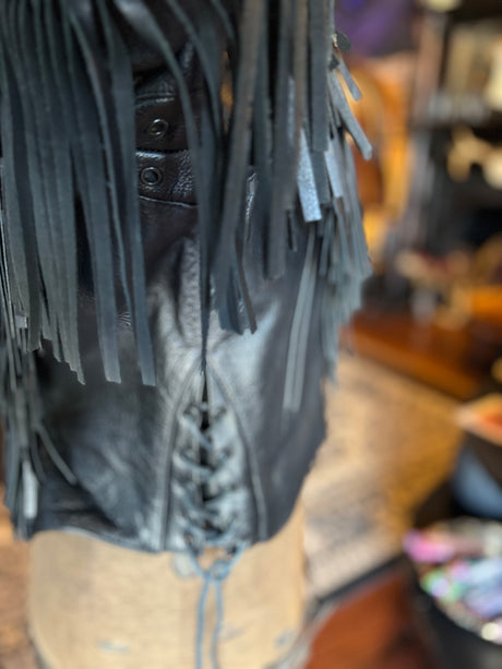 Vintage Wilson’s Open Road Black Leather Fringe Goth Cowboy Yallternative Motorcycle Biker Jacket