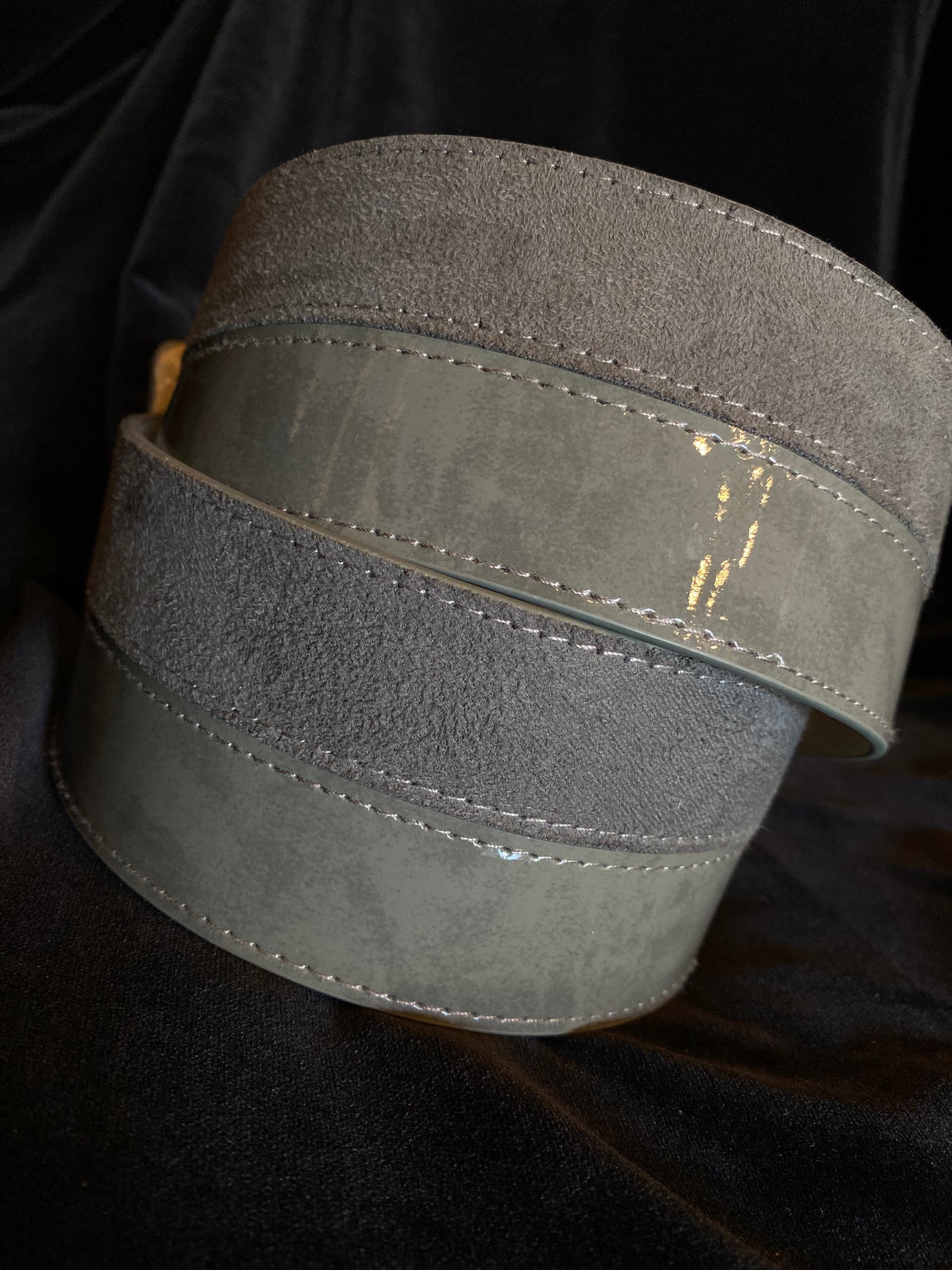 Grey Suede and Patent Leather Waist Belt