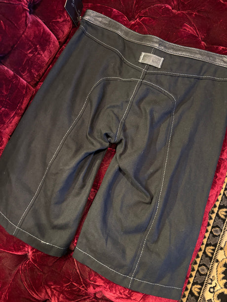 UNIQUE Euro Black Canvas and Leather Detail Snap Button Mid Thigh Shorts w/ Asymmetrical Zipper