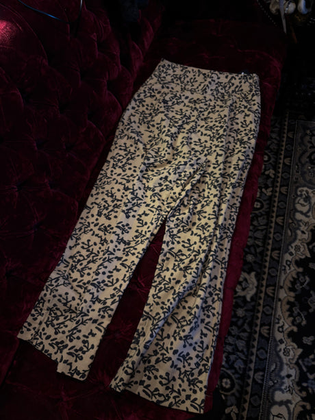 Mirth Vintage Straight Leg Tan with Black Floral Print High Waisted Pants