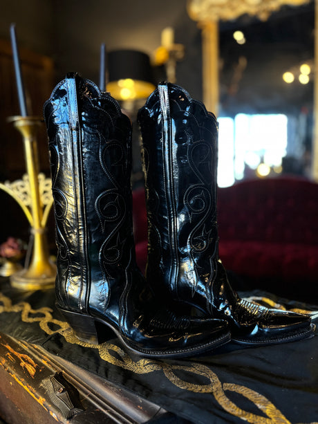 Lucchese Black Patent Leather Cowboy Boots