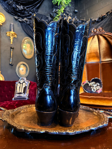 Lucchese Black Patent Leather Cowboy Boots