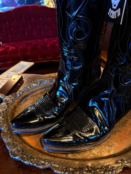 Lucchese Black Patent Leather Cowboy Boots