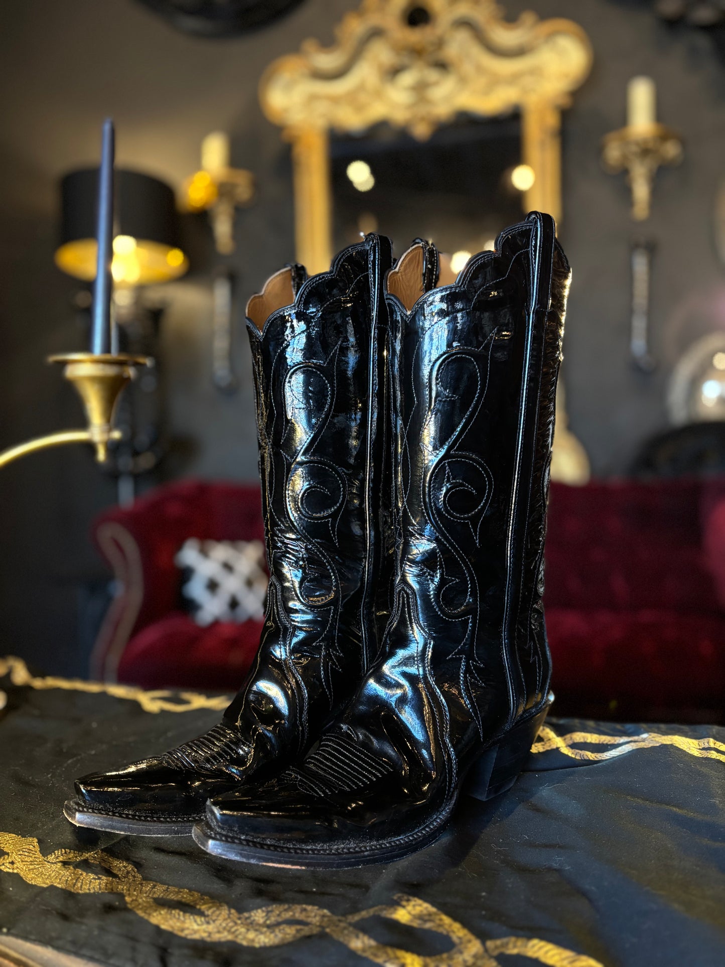 Lucchese Patent Vegan Leather Cowboy Boots