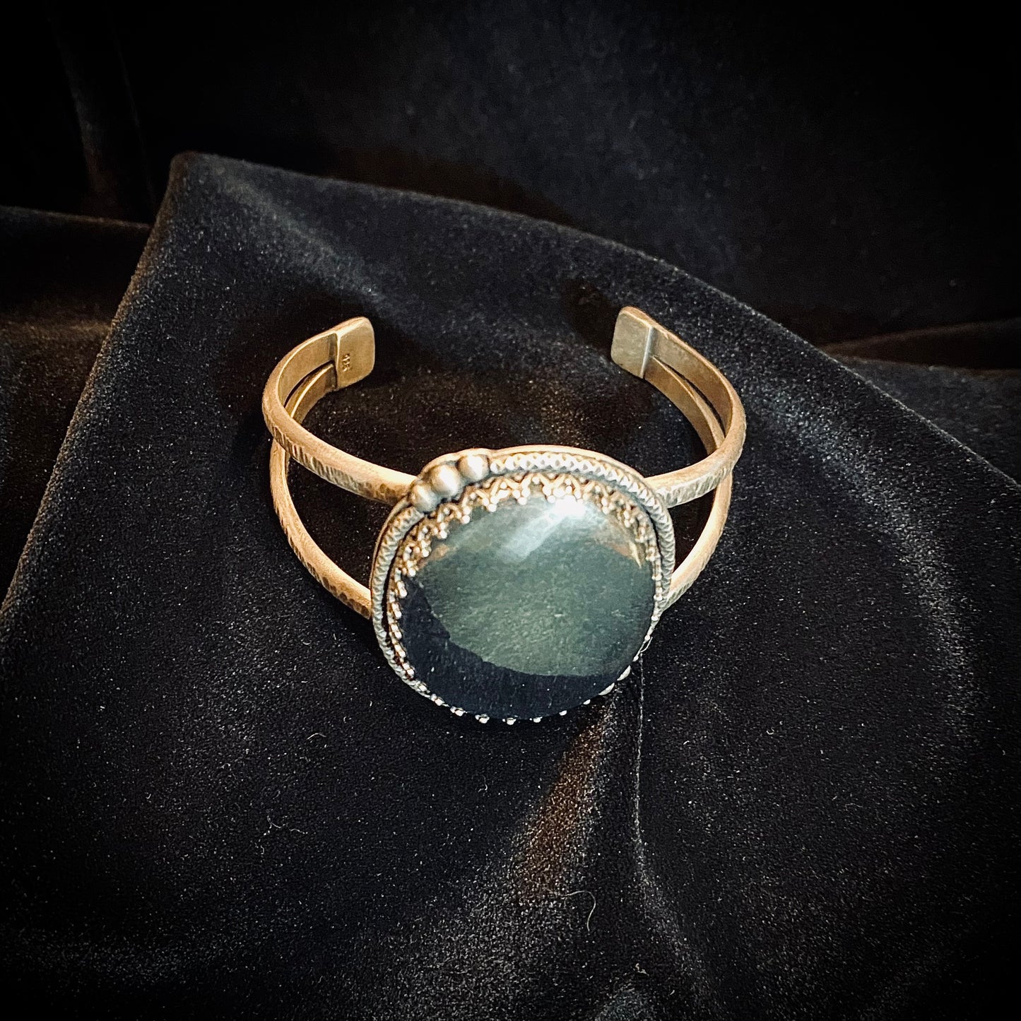 Von Desolate Sterling Silver Obsidian Cuff Bracelet