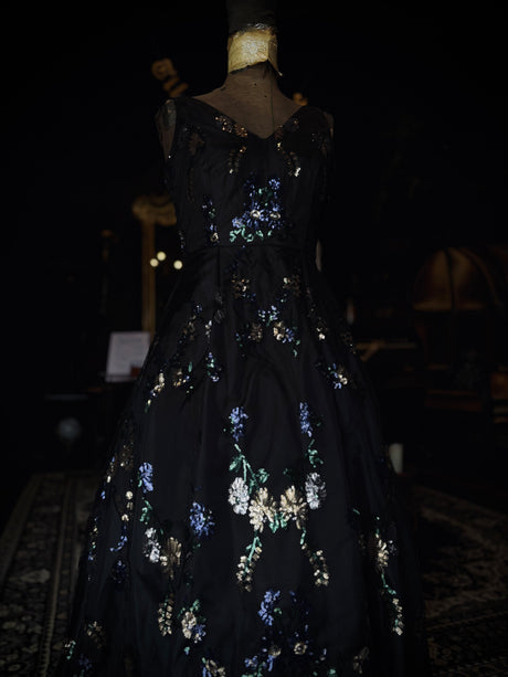 Calvin Klein Black Floral Sequin High Low Layered Foral Dress