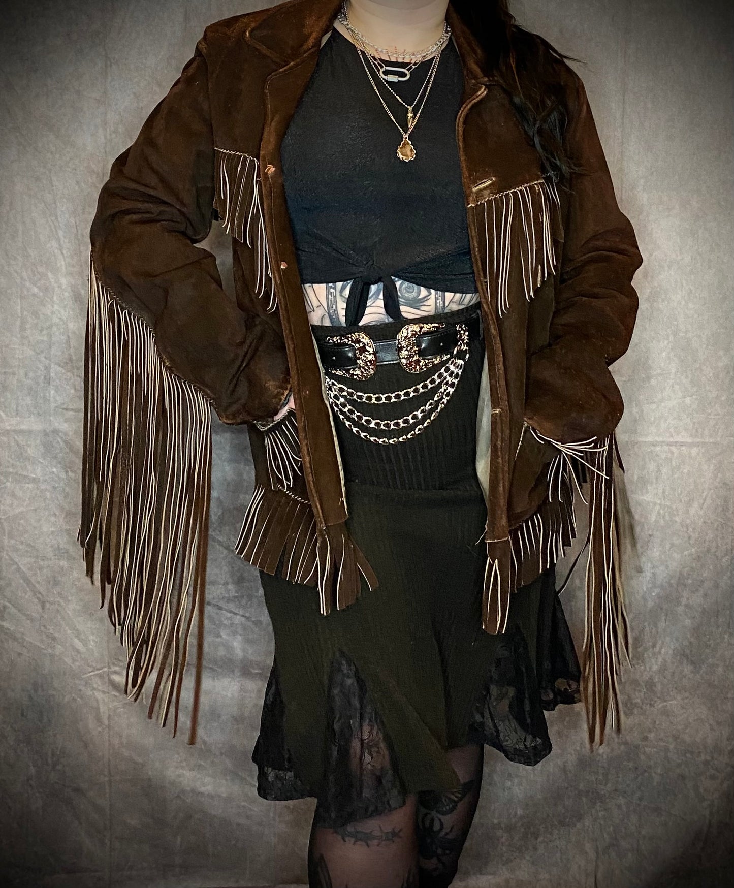Vintage Brown Suede Fringe Jacket
