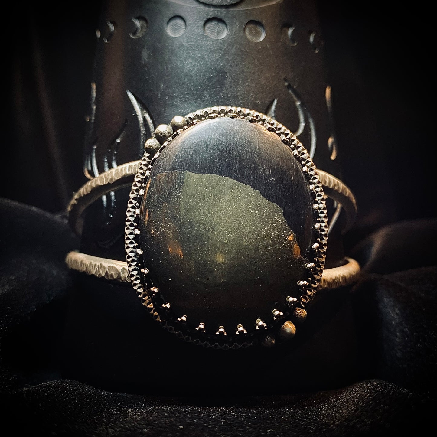 Von Desolate Sterling Silver Obsidian Cuff Bracelet