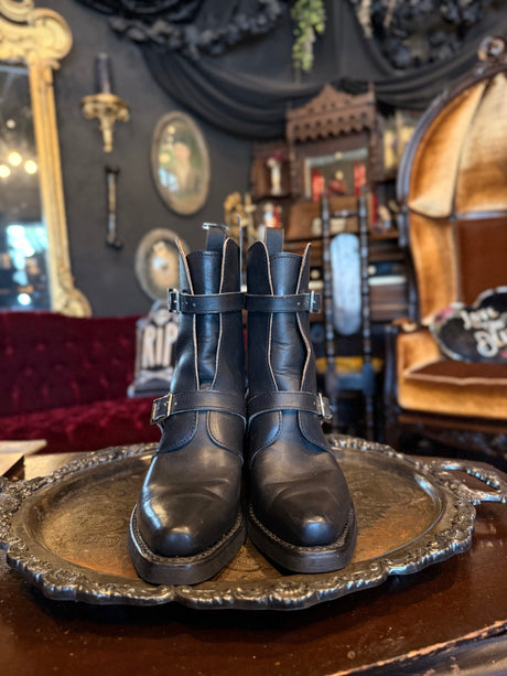 Harley-Davidson Vintage Black Leather Pointed Toe Buckle Boots