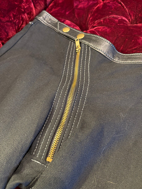 UNIQUE Euro Black Canvas and Leather Detail Snap Button Mid Thigh Shorts w/ Asymmetrical Zipper