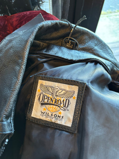 Vintage Wilson’s Open Road Black Leather Fringe Goth Cowboy Yallternative Motorcycle Biker Jacket
