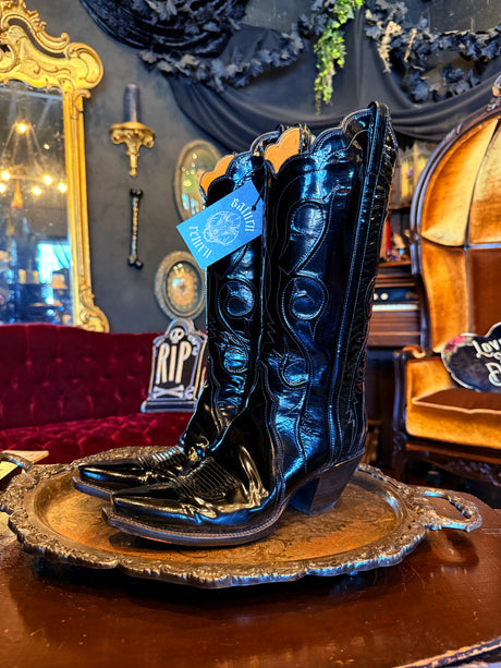 Lucchese Black Patent Leather Cowboy Boots