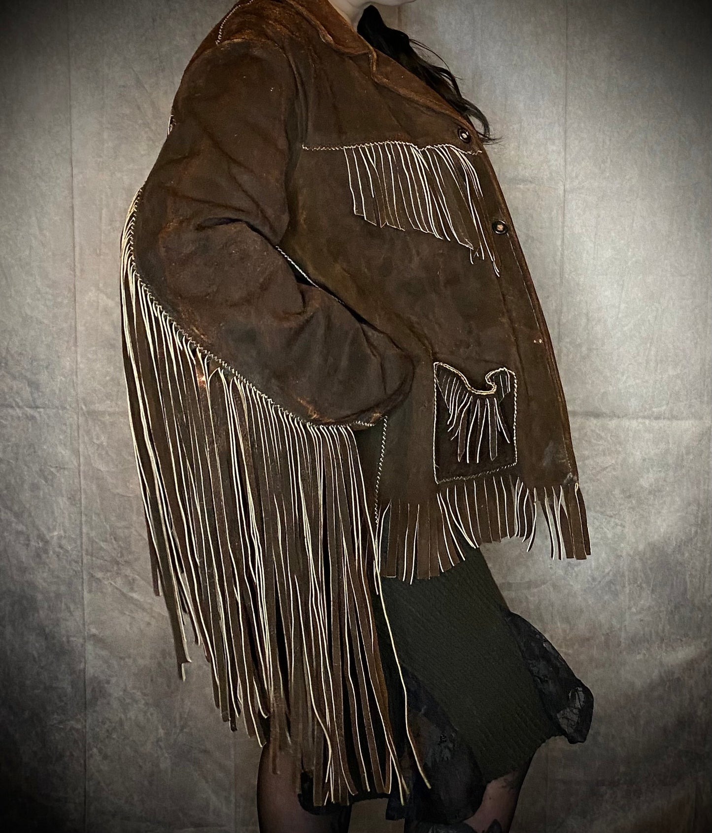 Vintage Brown Suede Fringe Jacket