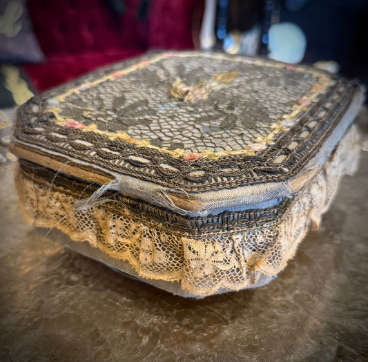 Antique Floral Lace Sewing Box