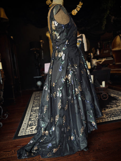 Calvin Klein Black Floral Sequin High Low Layered Foral Dress