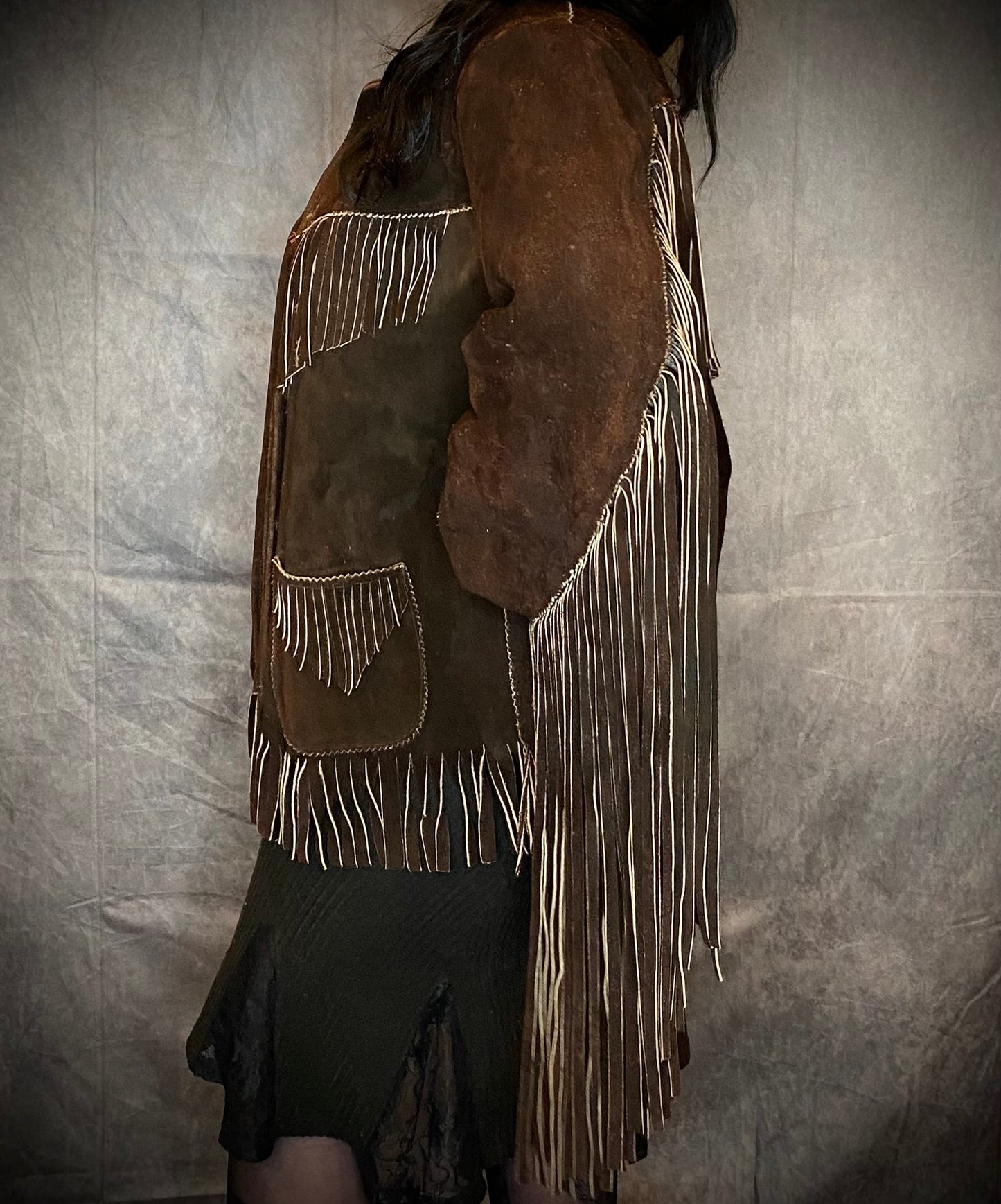 Vintage Brown Suede Fringe Jacket