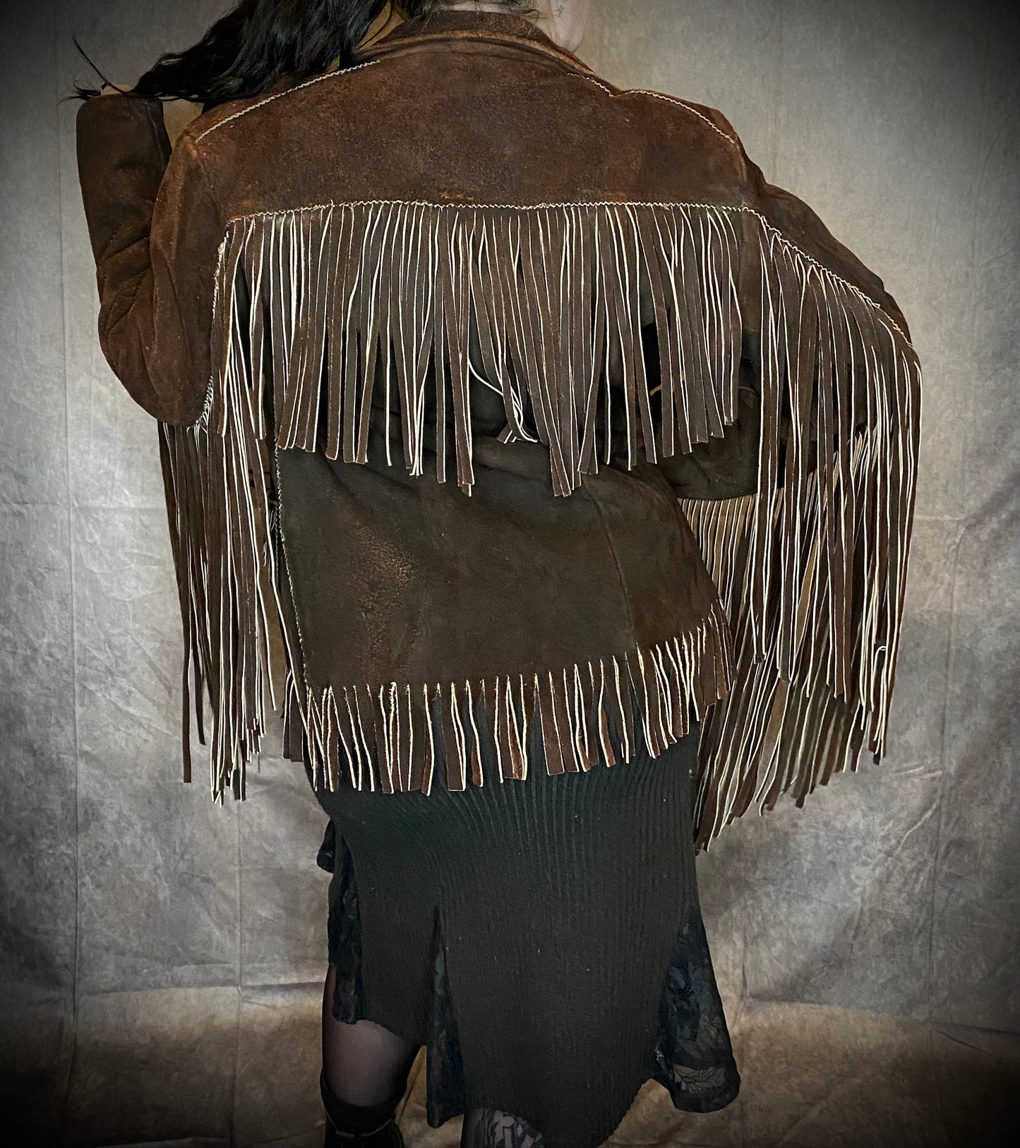 Vintage Brown Suede Fringe Jacket