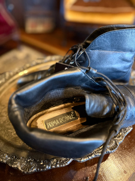 Vintage Prima Royale Black Leather Lace-Up Ankle Boots