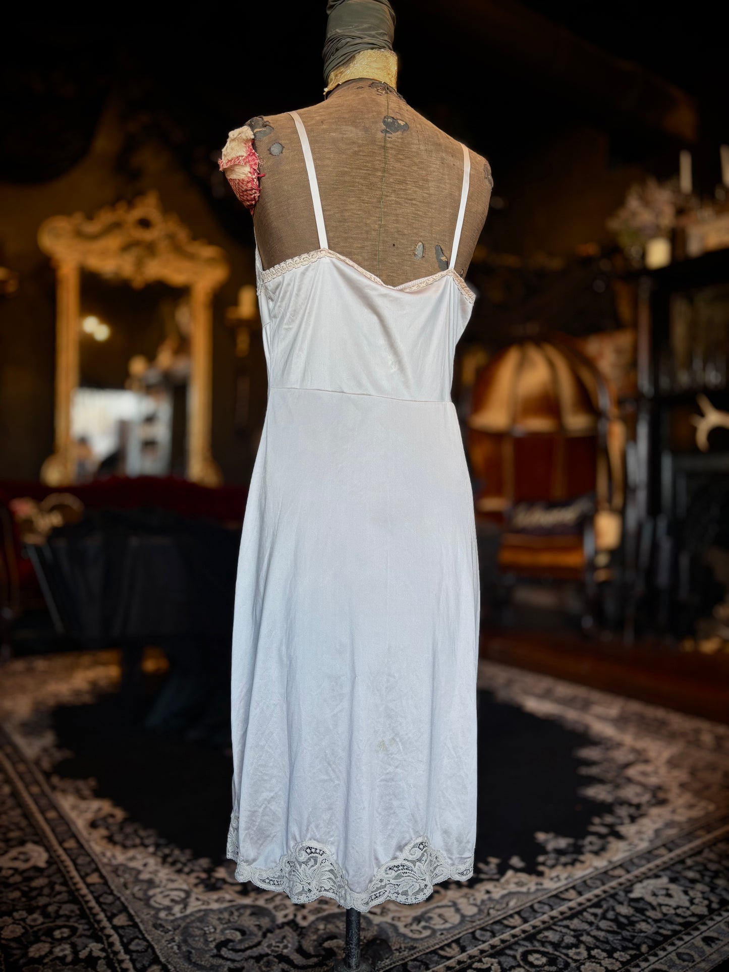 Champaigne Lace Trim Slip Dress
